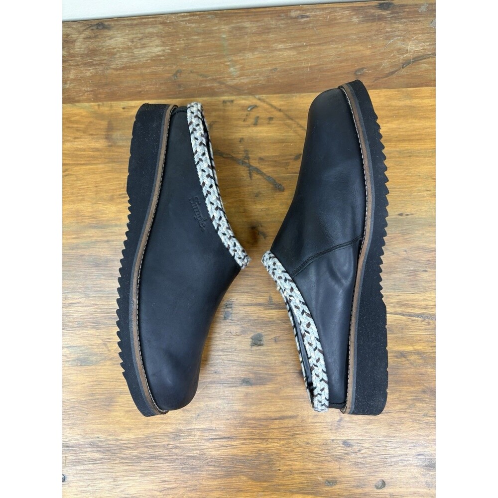 Simple Shoes Original Clog Black Leather Braided Trim Mule Men 14 M Women 16 - Picture 6 of 13